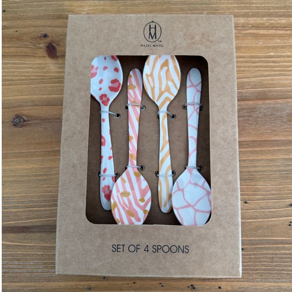 Hazel Mazel 5.25" Enamel Stainless steel spoons- set of 4 NEW